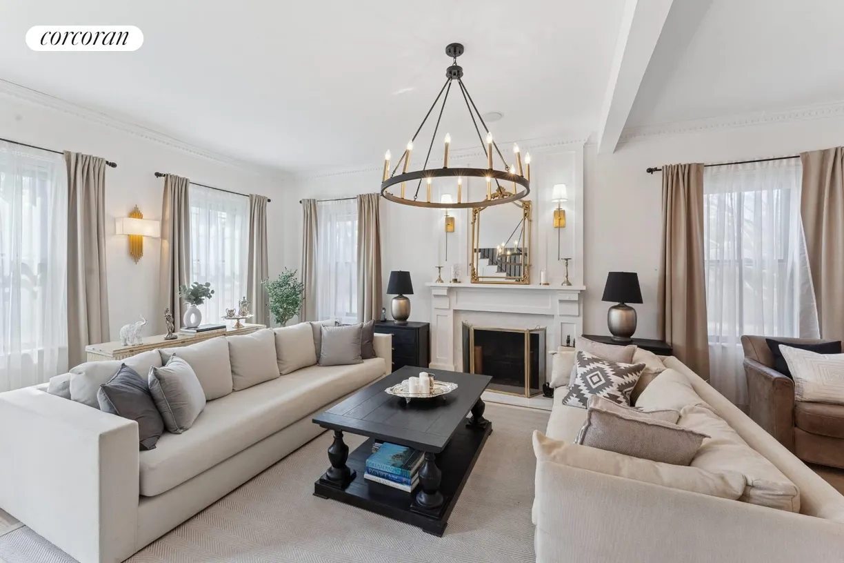 The Hamptons Real Estate | View 649 Hill Street | Living Room with Fireplace