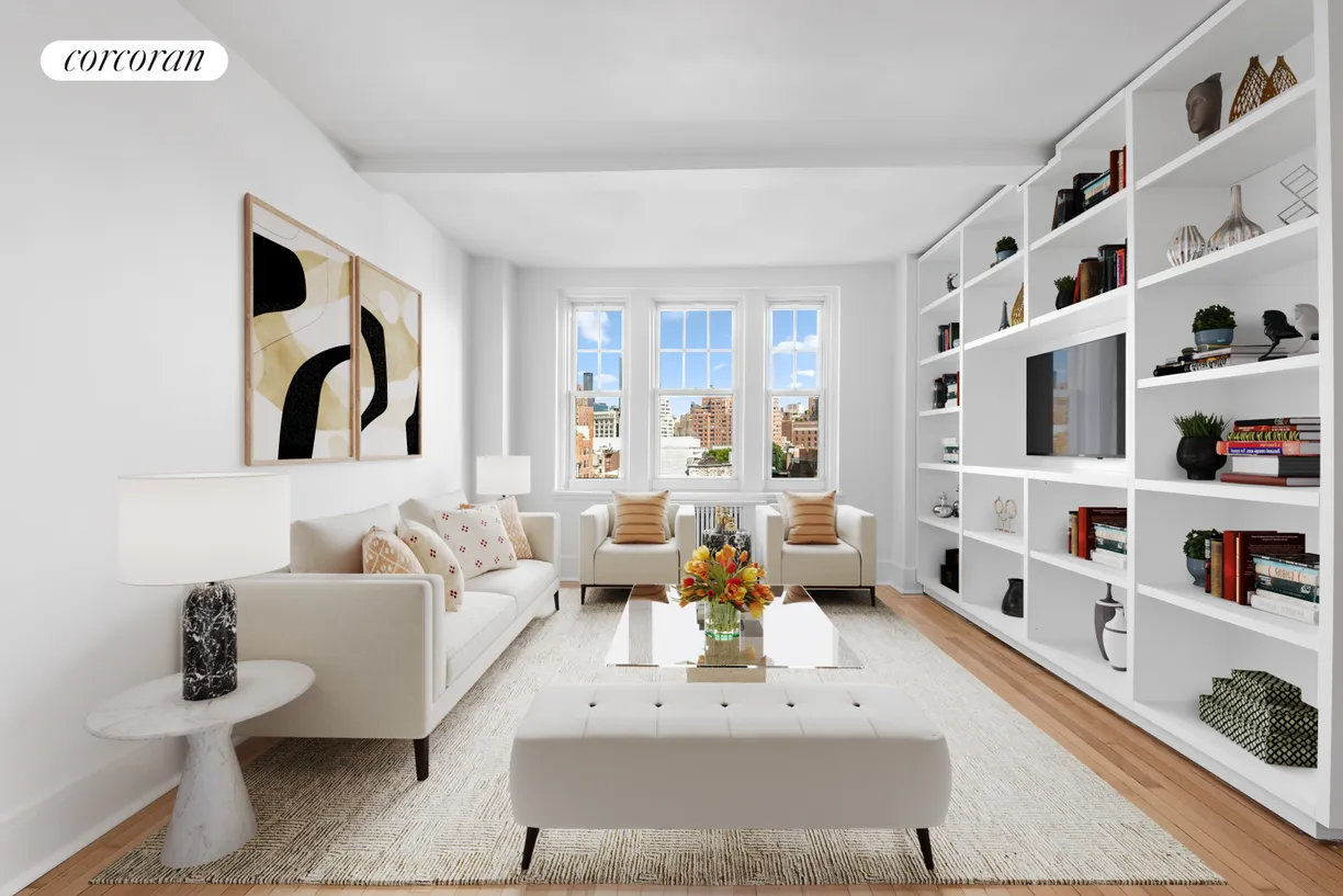 New York City Real Estate | View 302 West 12th Street, 9H | Sunken LR-custom cabinetry (virtual