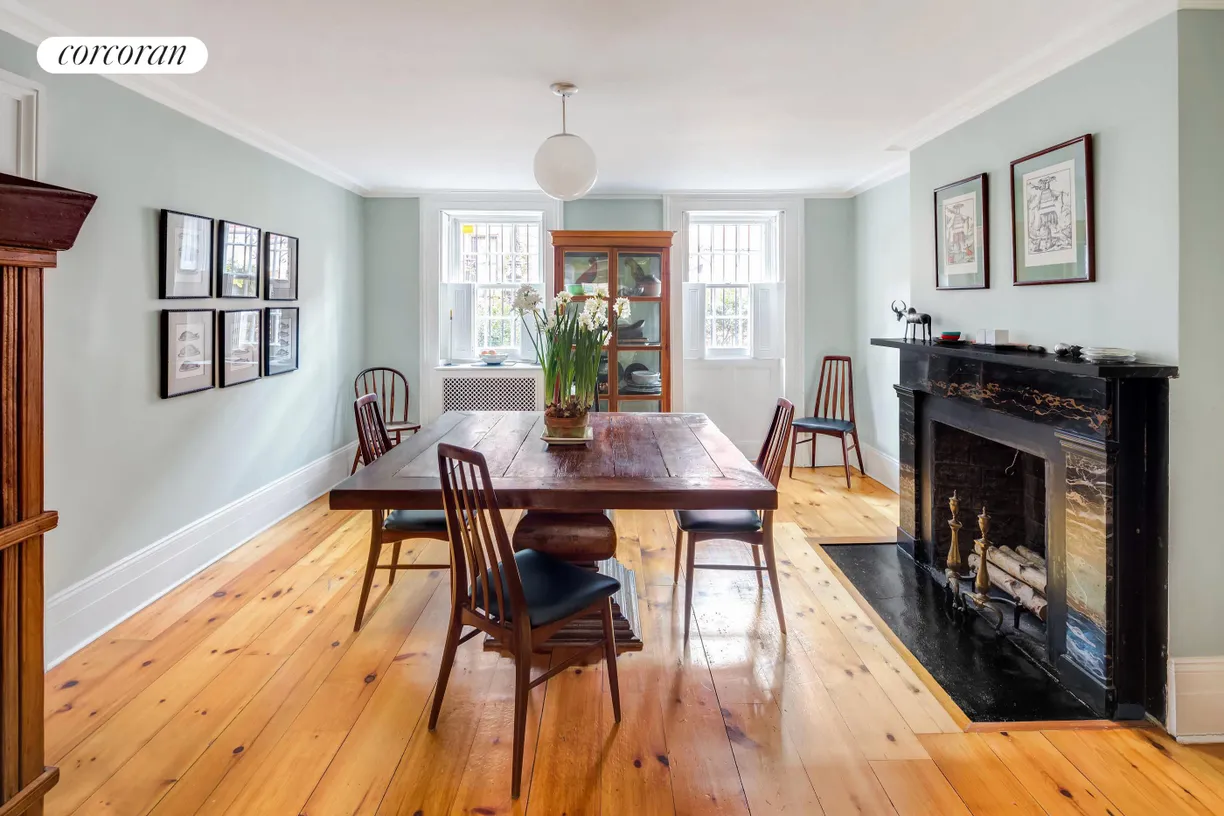 New York City Real Estate | View 67 Joralemon Street | Dining room with fireplace