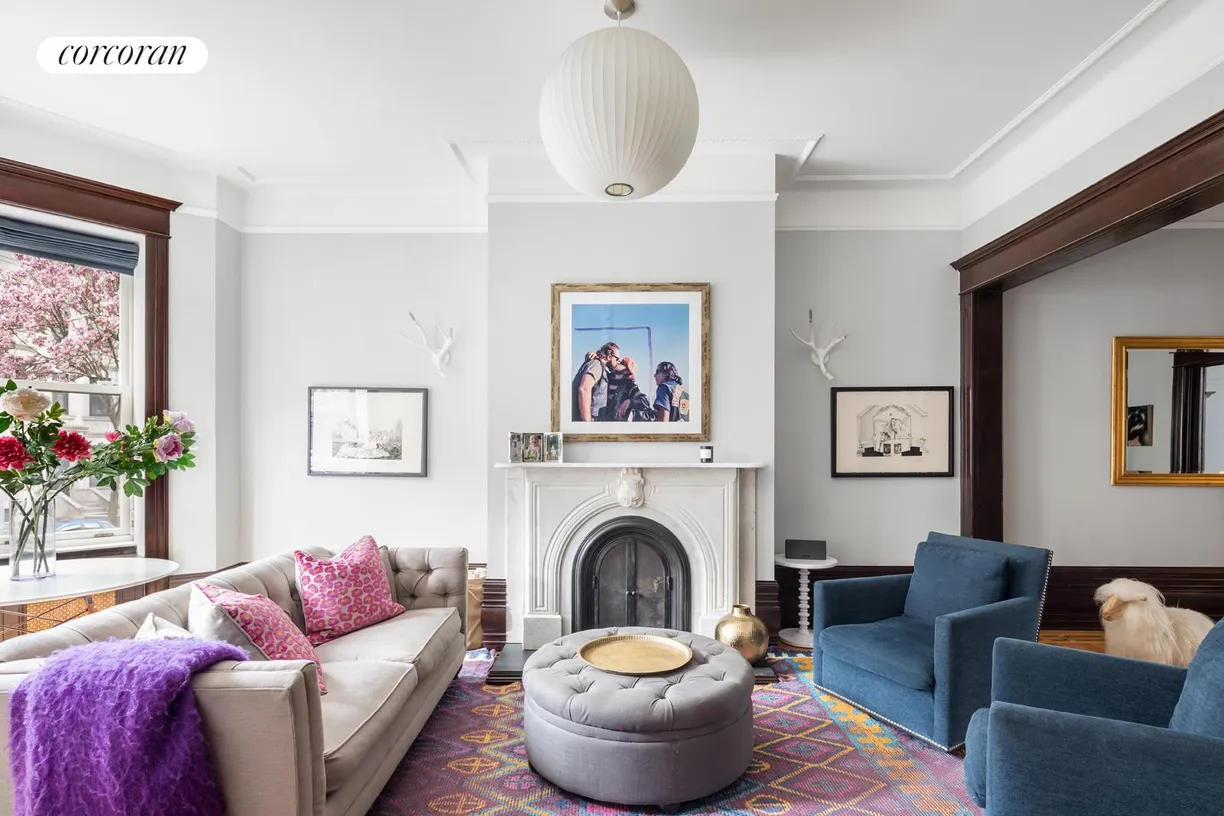New York City Real Estate | View 555 1st Street | South facing front parlor with gas fireplace