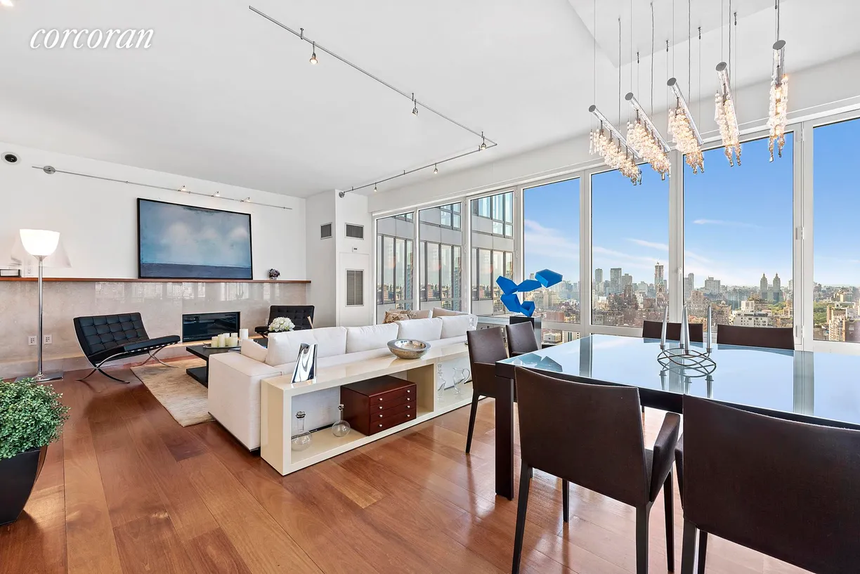 New York City Real Estate | View 255 East 74th Street, 28B | Gas Fireplace in Living Room