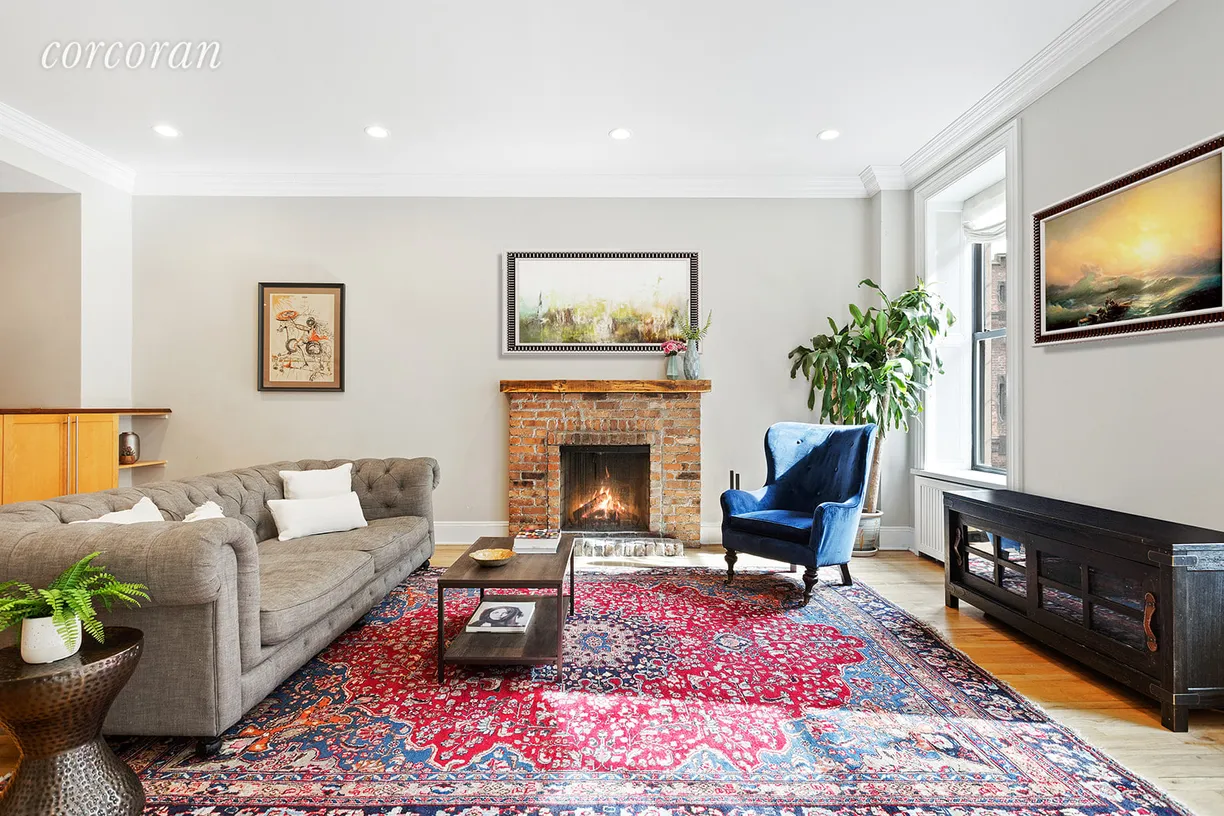 New York City Real Estate | View 59 Park Place, 2 | Living room with wood-burning fireplace
