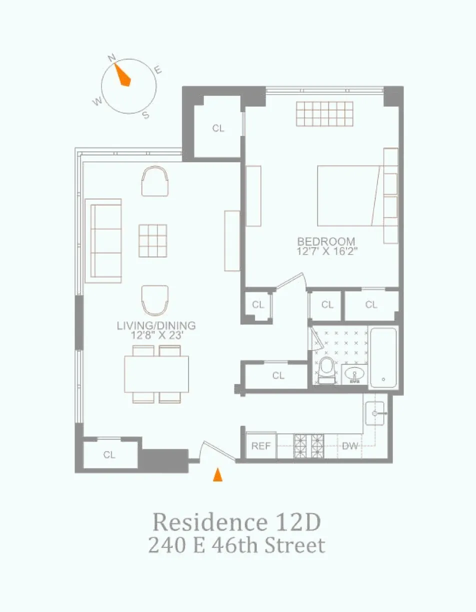 New York City Real Estate | View 240 East 46th Street, 12D | Floorplan 2