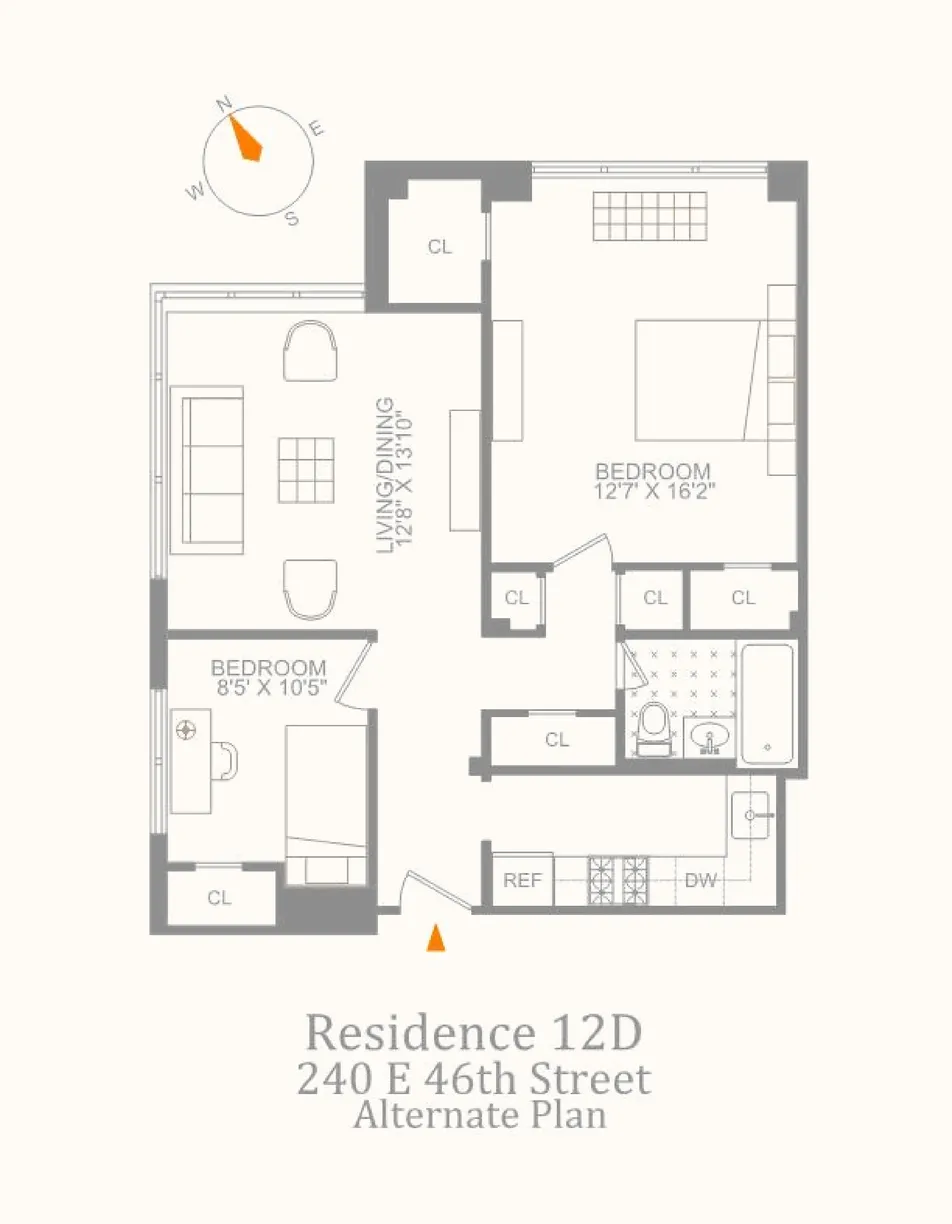 New York City Real Estate | View 240 East 46th Street, 12D | Floorplan 1