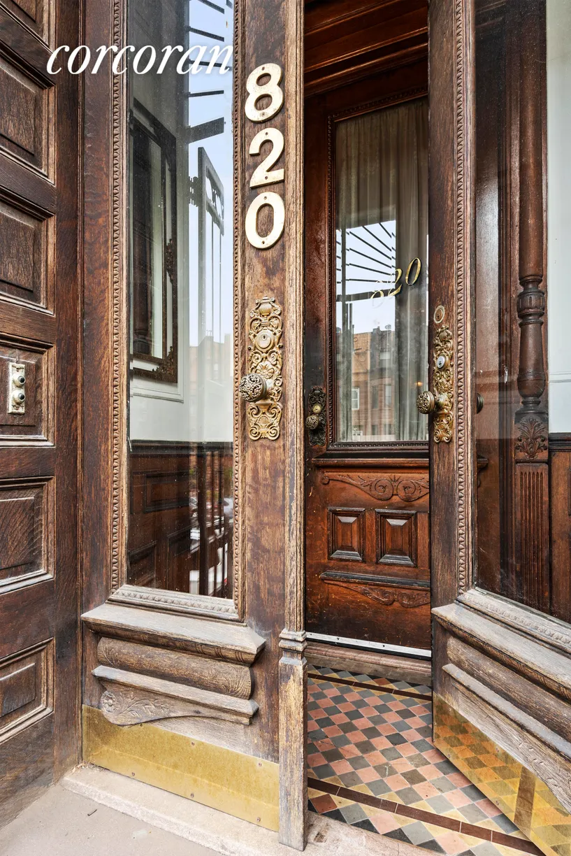 New York City Real Estate | View 820 Jefferson Avenue | Ornamental Entrance Original to Home