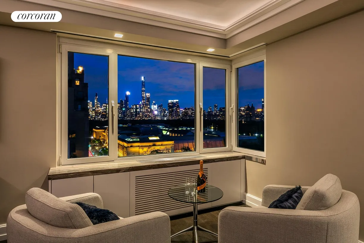 New York City Real Estate | View 1050 Fifth Avenue, 17C | Living Room - SW View at Night