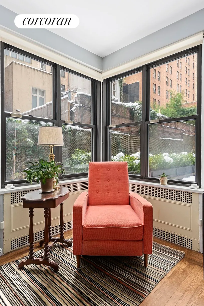 New York City Real Estate | View 230 East 73rd Street, 1G | corner of LR with garden views
