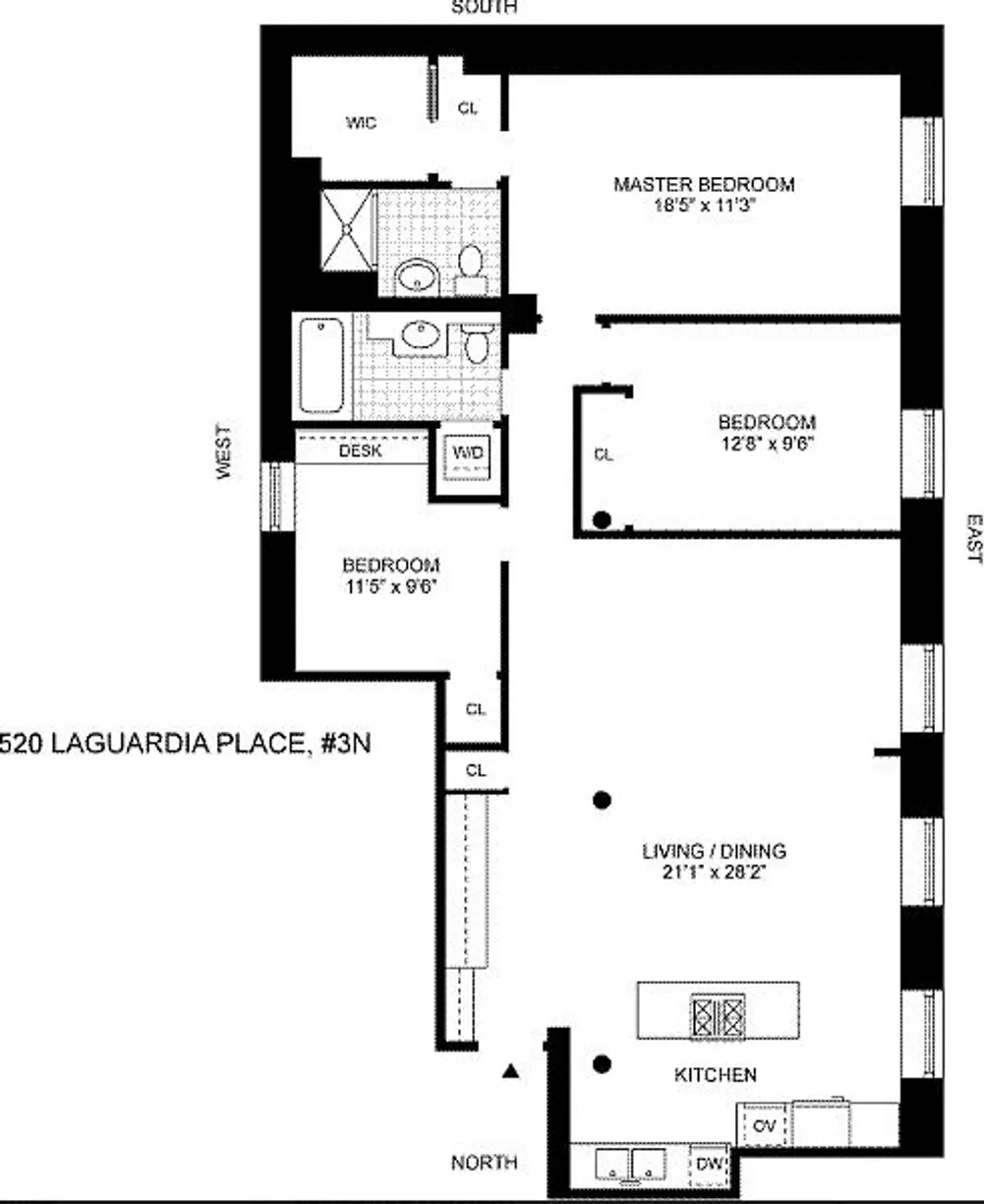 New York City Real Estate | View 520 Laguardia Place, 3N | Floorplan