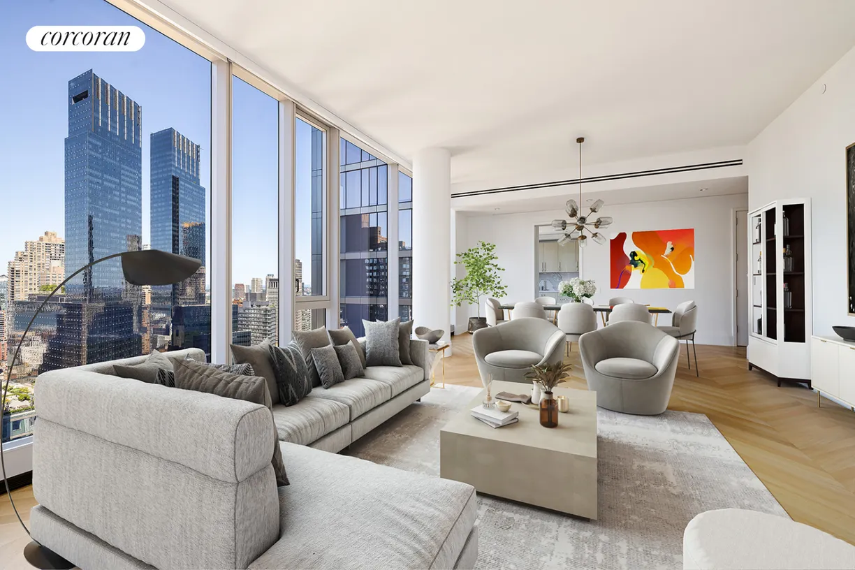New York City Real Estate | View 217 West 57th Street, 35F | Virtually Staged Living Room