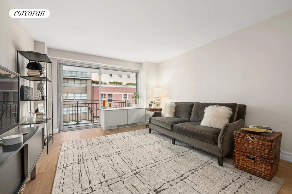 New York City Real Estate | View 132 East 35th Street, 6G | Living Room and Balcony