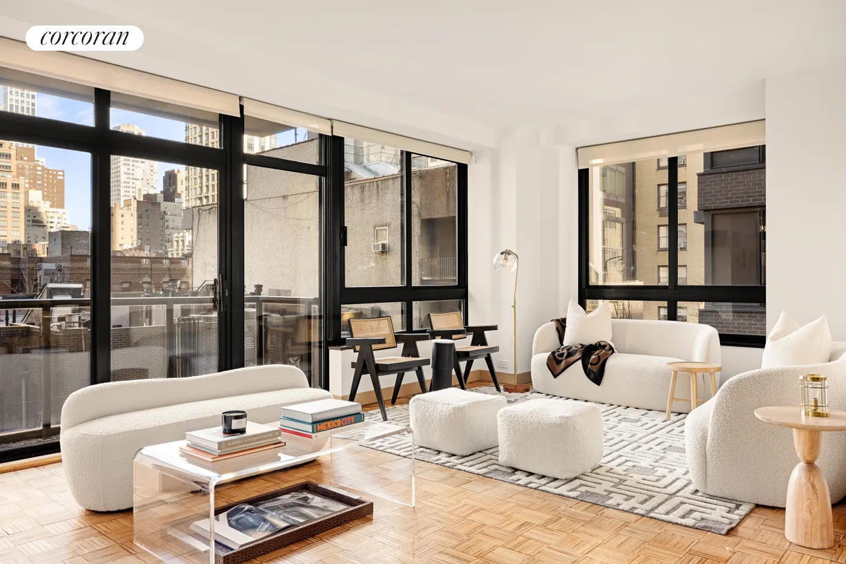 New York City Real Estate | View 100 United Nations Plaza, 7G | Generous living room w/ balcony