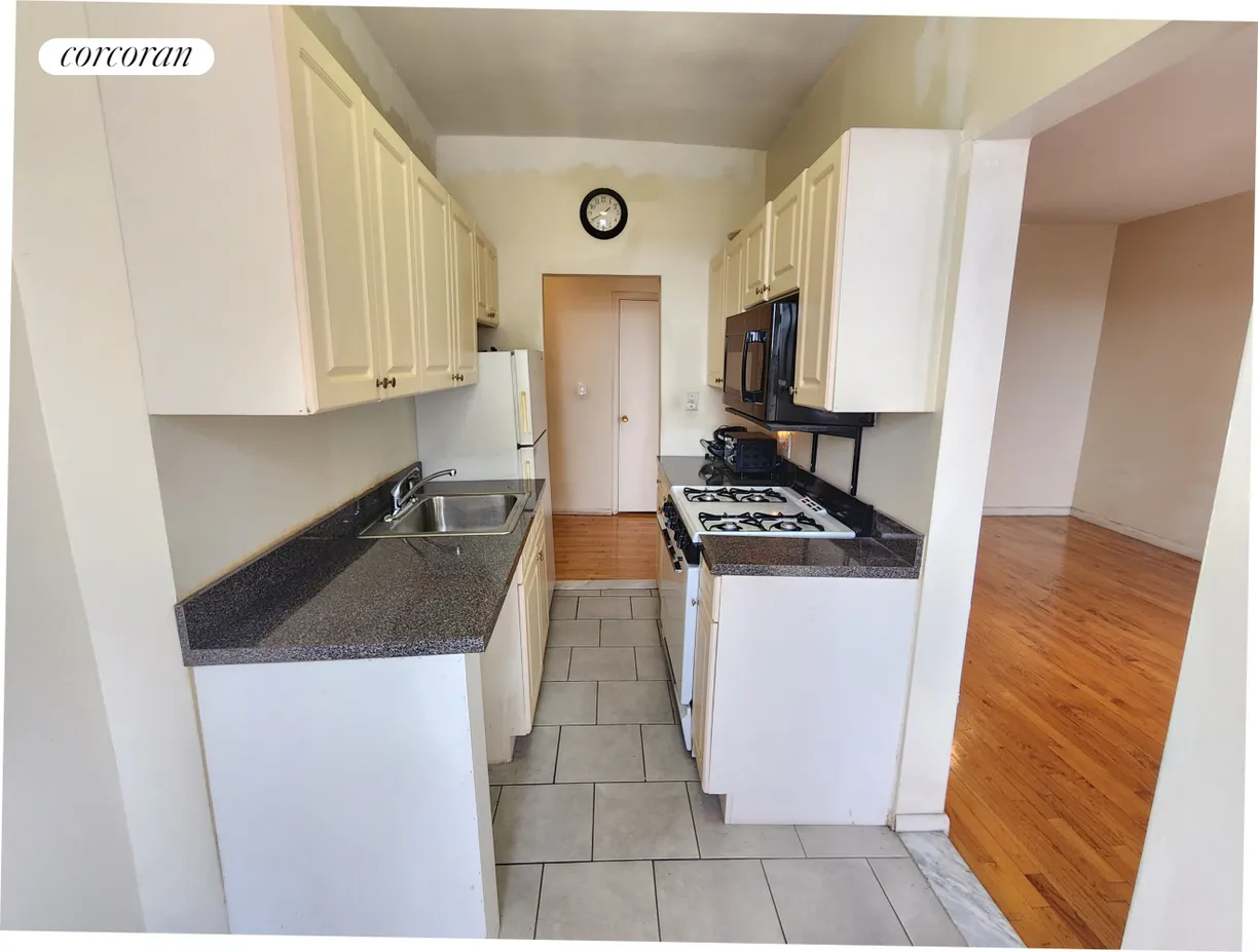 New York City Real Estate | View 762 Brady Avenue, 621 | Kitchen to Dining to Living Room