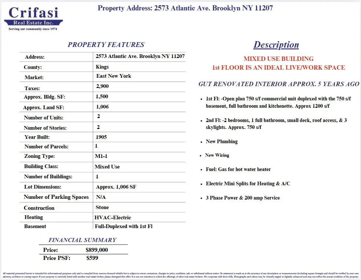 New York City Real Estate | View 2573 Atlantic Avenue | Listing