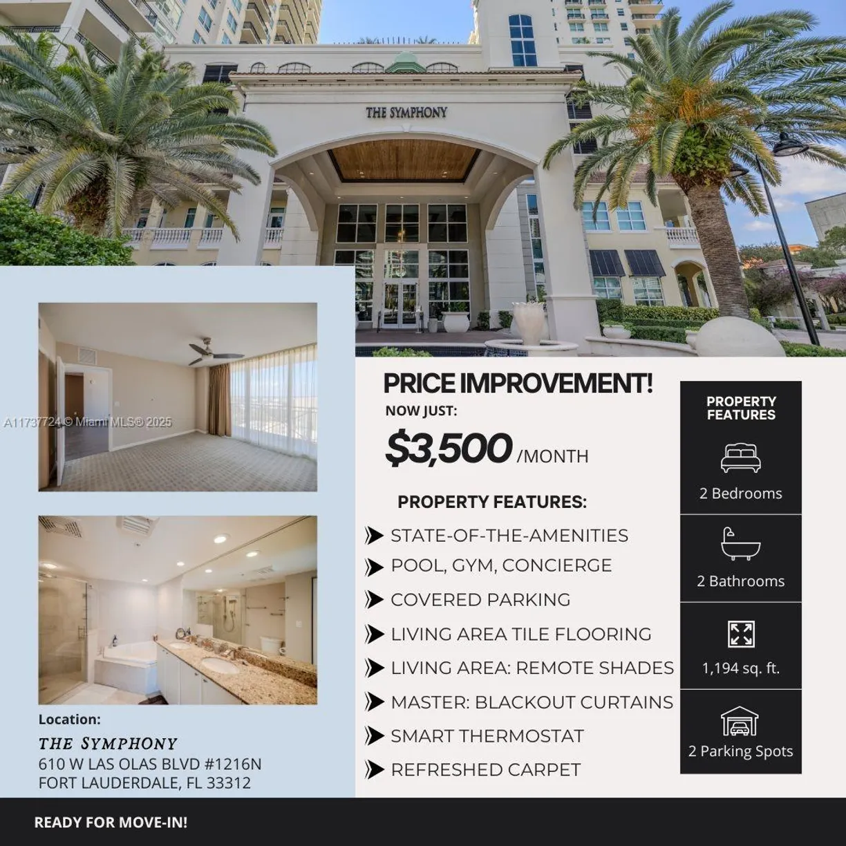 South Florida Real Estate | View 610 W Las Olas Blvd, 1216N | 2 Beds, 2 Baths