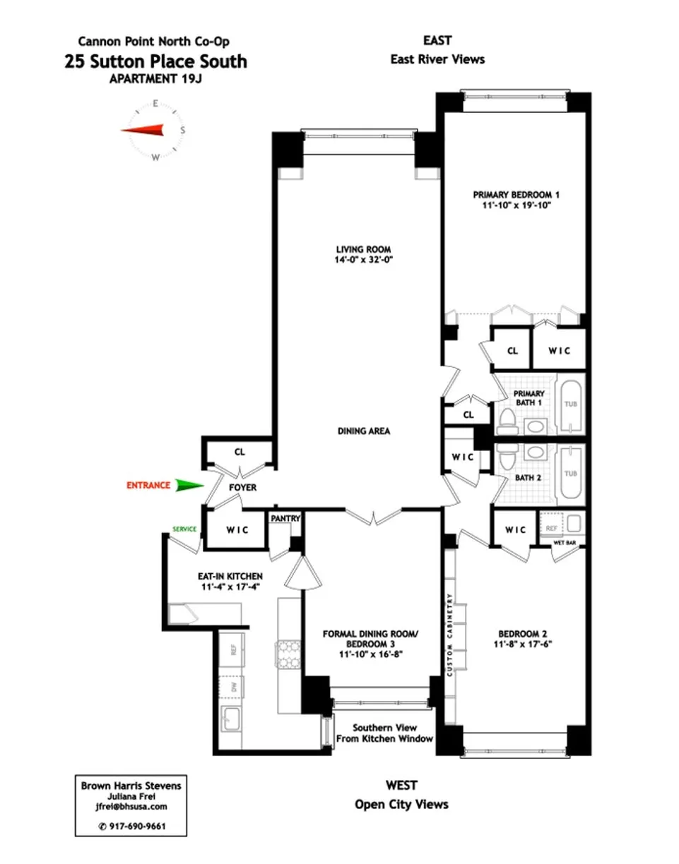 New York City Real Estate | View 25 Sutton Place S, 19J | Floorplan 1