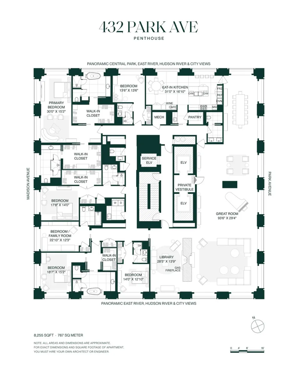 New York City Real Estate | View 432 Park Avenue, PENTHOUSE | Floorplan 1