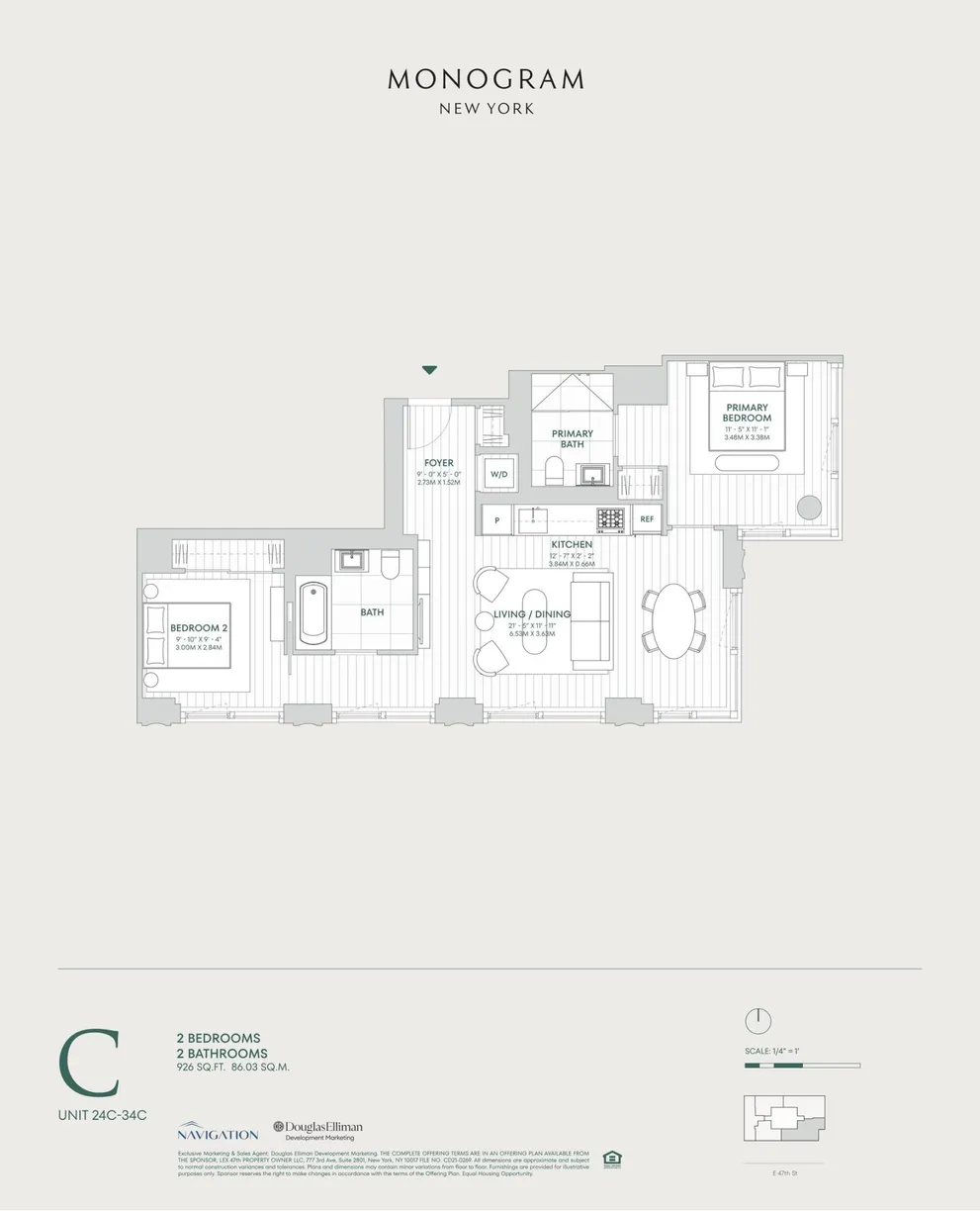 New York City Real Estate | View 135 E 47th Street, 27C | Floorplan 1