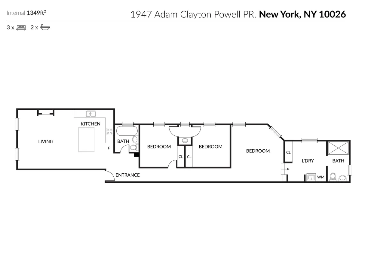 New York City Real Estate | View 1947 147 Adam Clayton Powell Jr Boulevard, 9 | Floorplan 1