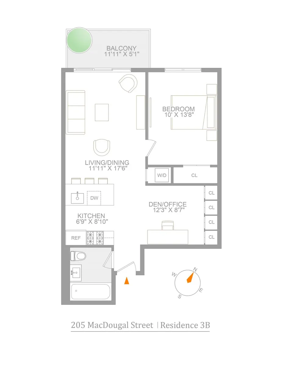 New York City Real Estate | View 205 Mac Dougal Street, 3B | Floorplan