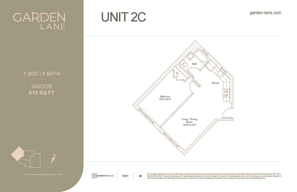 New York City Real Estate | View 116-17 Grosvenor Lane, 2C | Floorplan