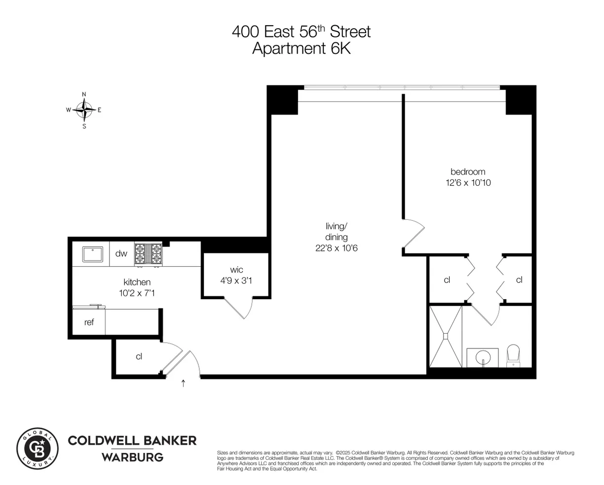 New York City Real Estate | View 400 E 56th Street, 6K | Floorplan 1