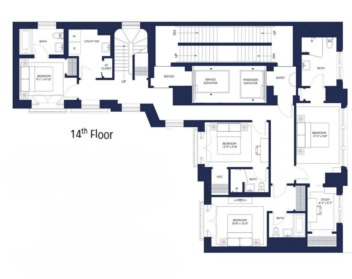 New York City Real Estate | View 1110 Park Avenue, PENTHOUSE TRIPLEX | Floorplan 1