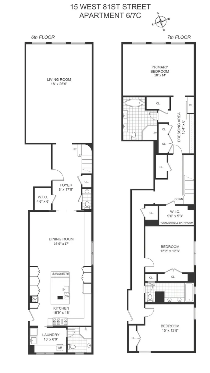 New York City Real Estate | View 15 W 81st Street, 6/7C | Floorplan
