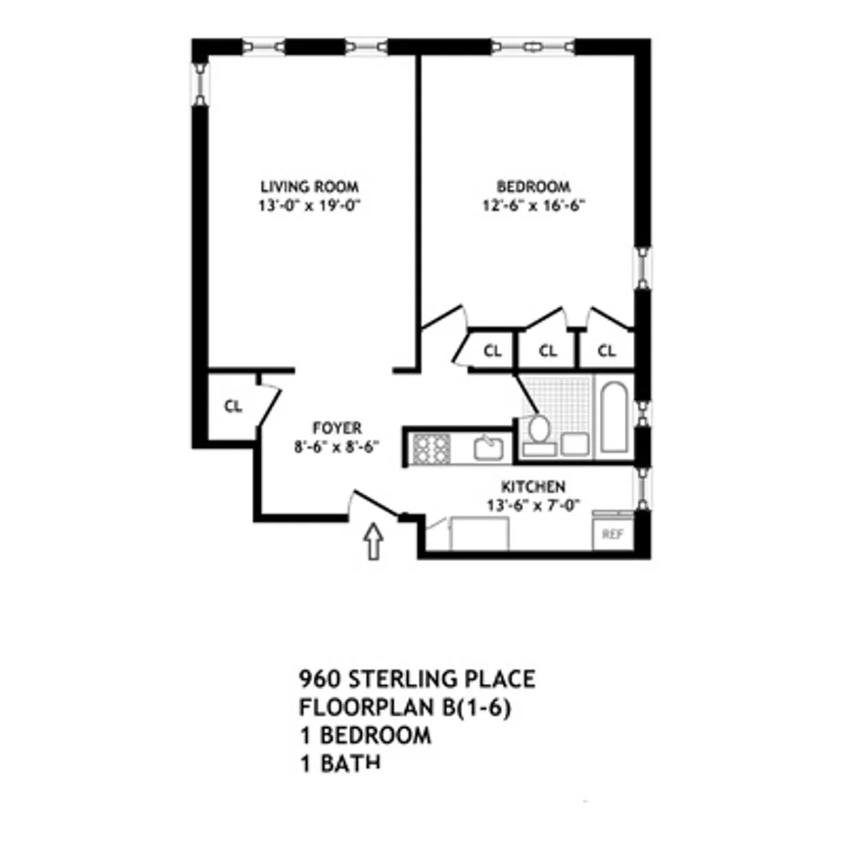 New York City Real Estate | View 960 Sterling Place, 1B | Floorplan 1