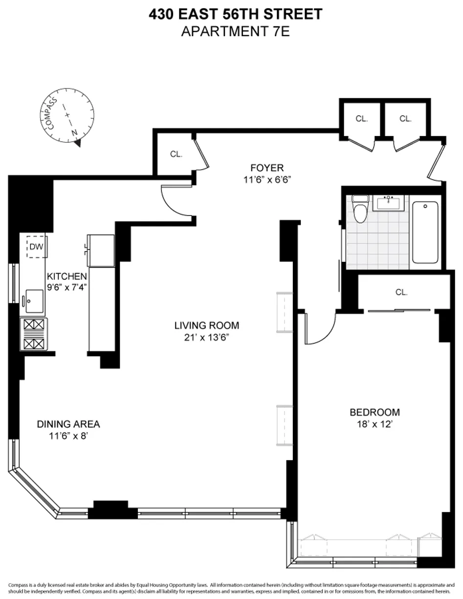 New York City Real Estate | View 430 E 56th Street, 7E | Floorplan 1