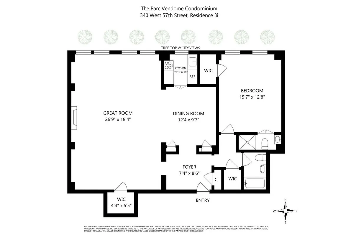 New York City Real Estate | View 340 W 57th Street, 3I | Floorplan 1