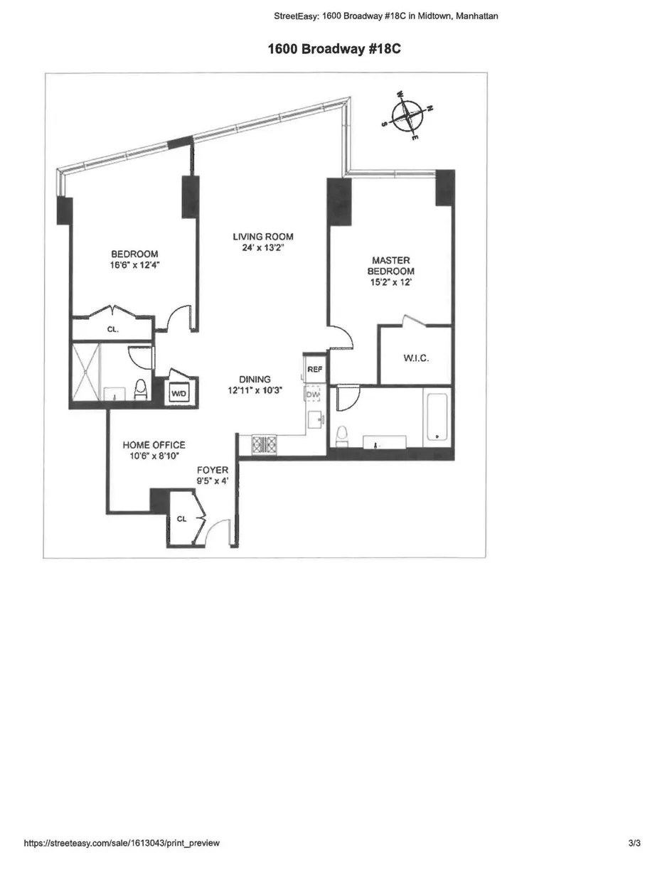 New York City Real Estate | View 1600 Broadway, 18C | Floorplan