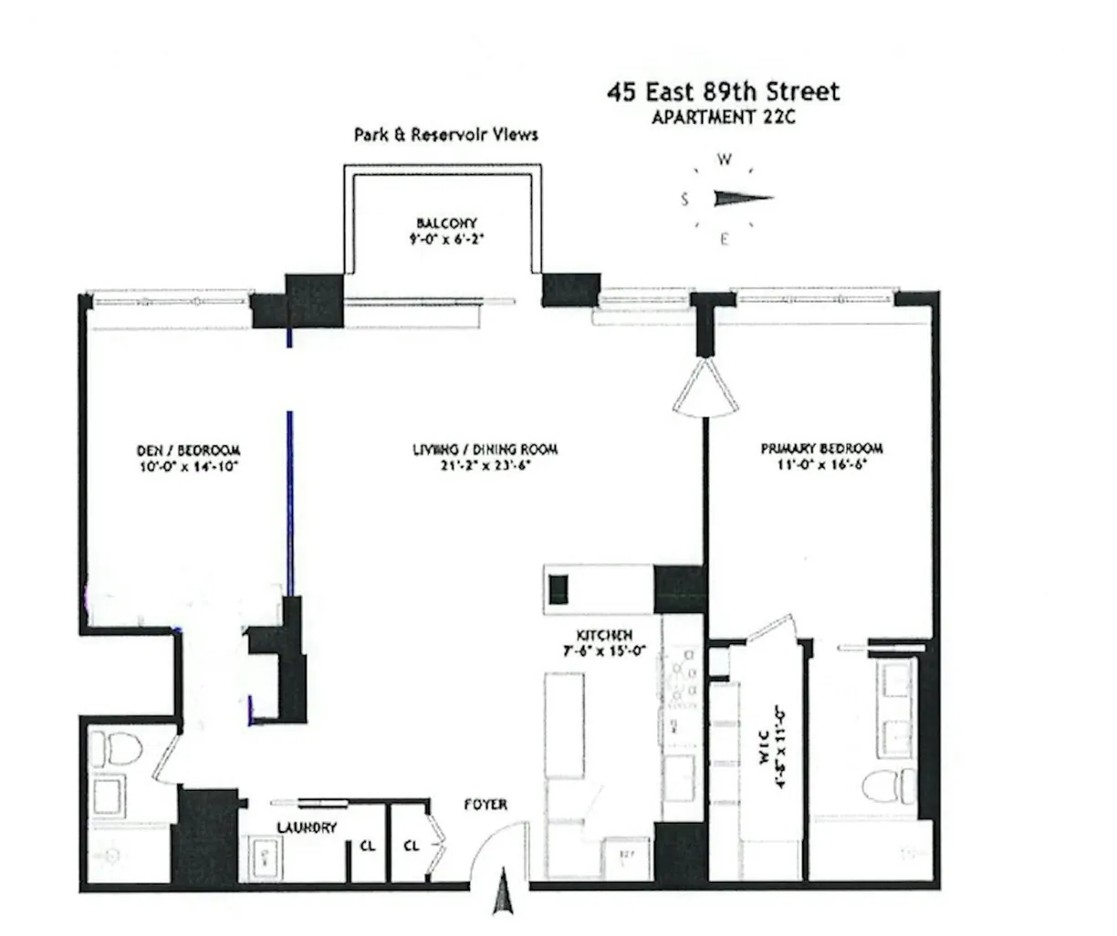 New York City Real Estate | View 45 E 89th Street, 22C | Floorplan