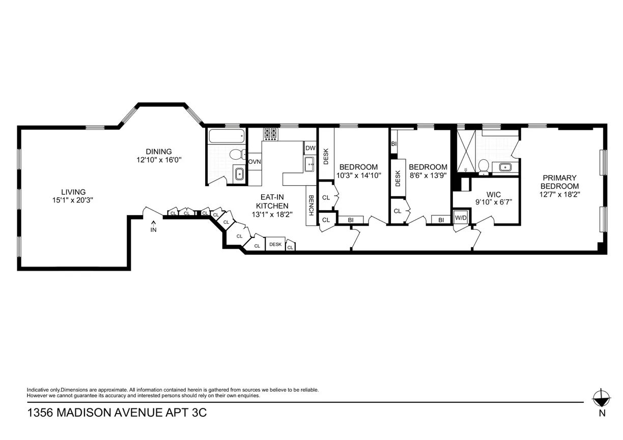 New York City Real Estate | View 1356 Madison Avenue, 3S | Floorplan