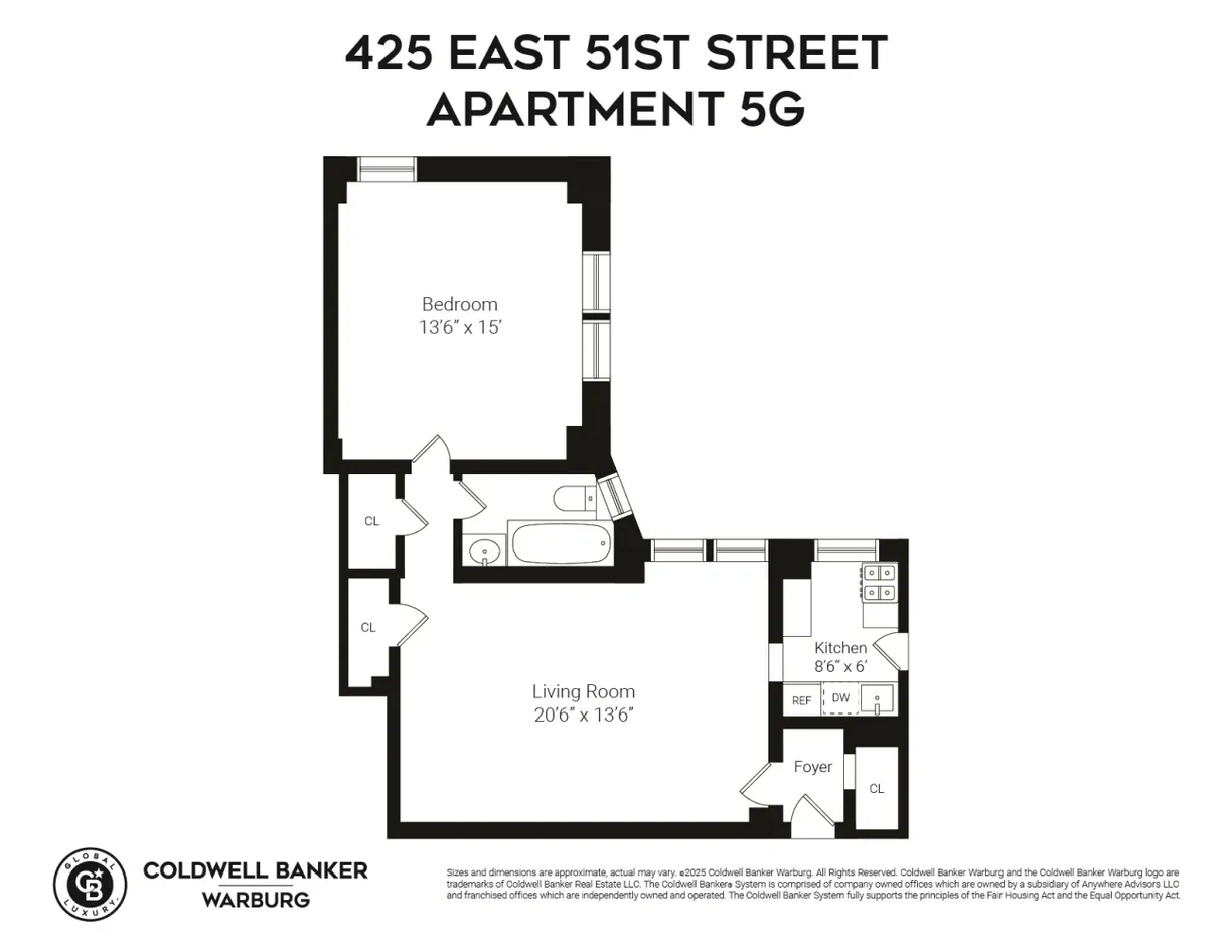 New York City Real Estate | View 425 E 51st Street, 5G | Floorplan
