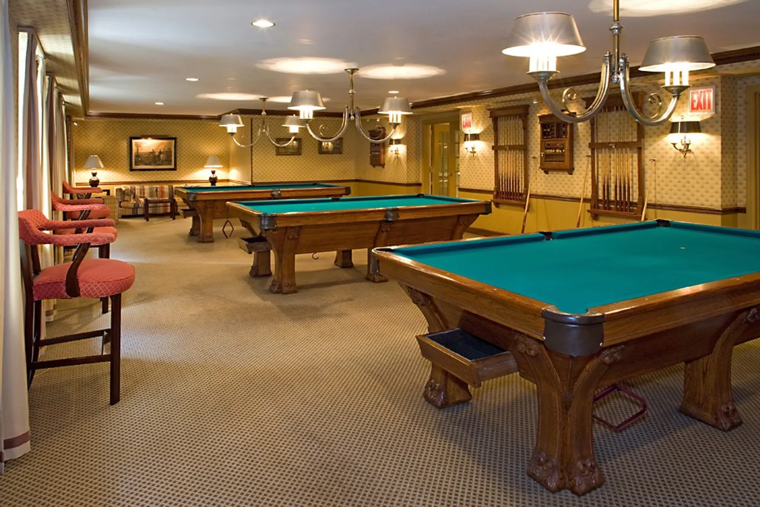 Billiards and card rooms perfect for lounging