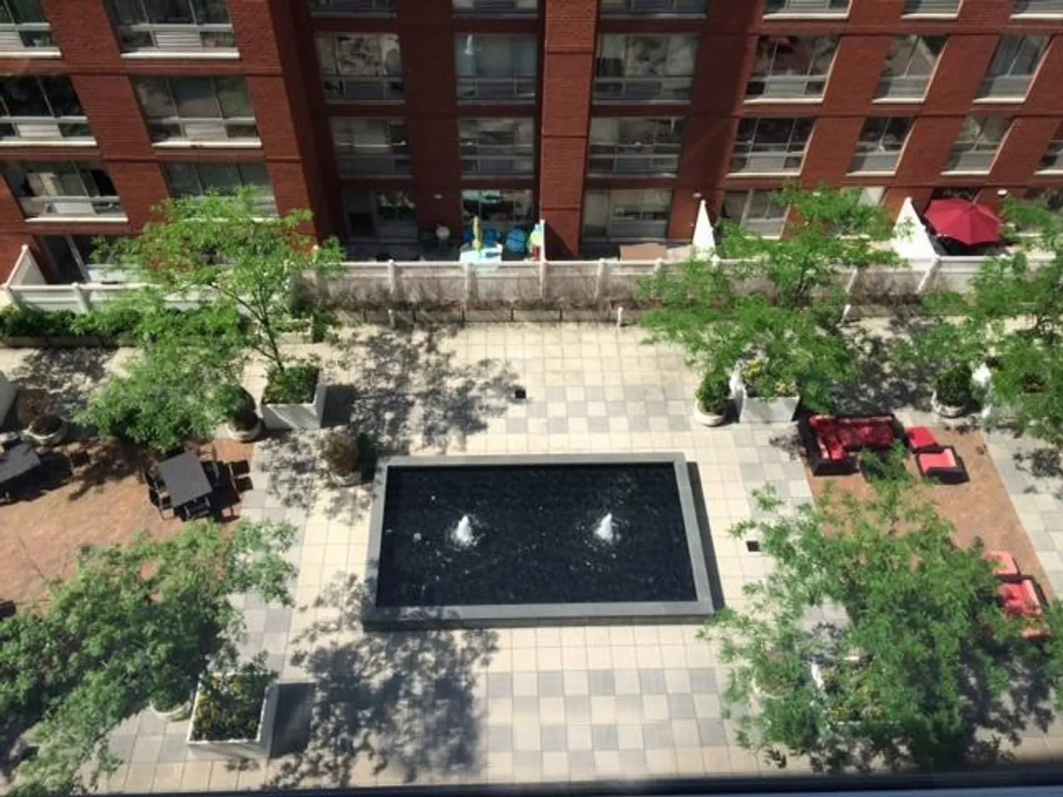 landscaped courtyard with reflective pool/fountain