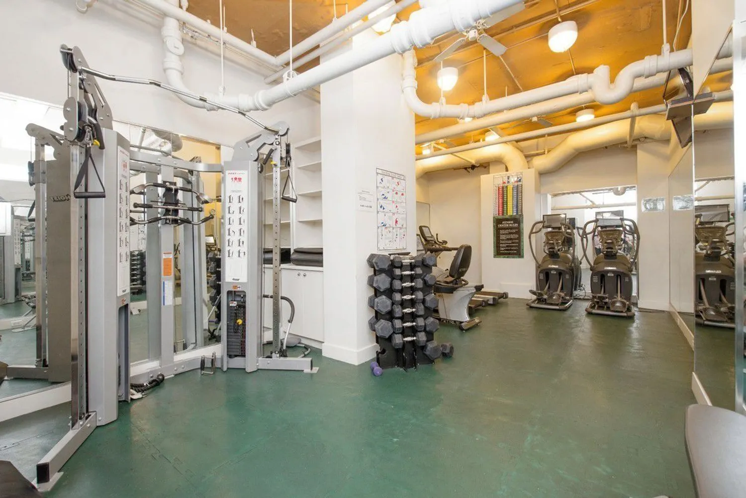 Fitness center always open & costs $300 per year.