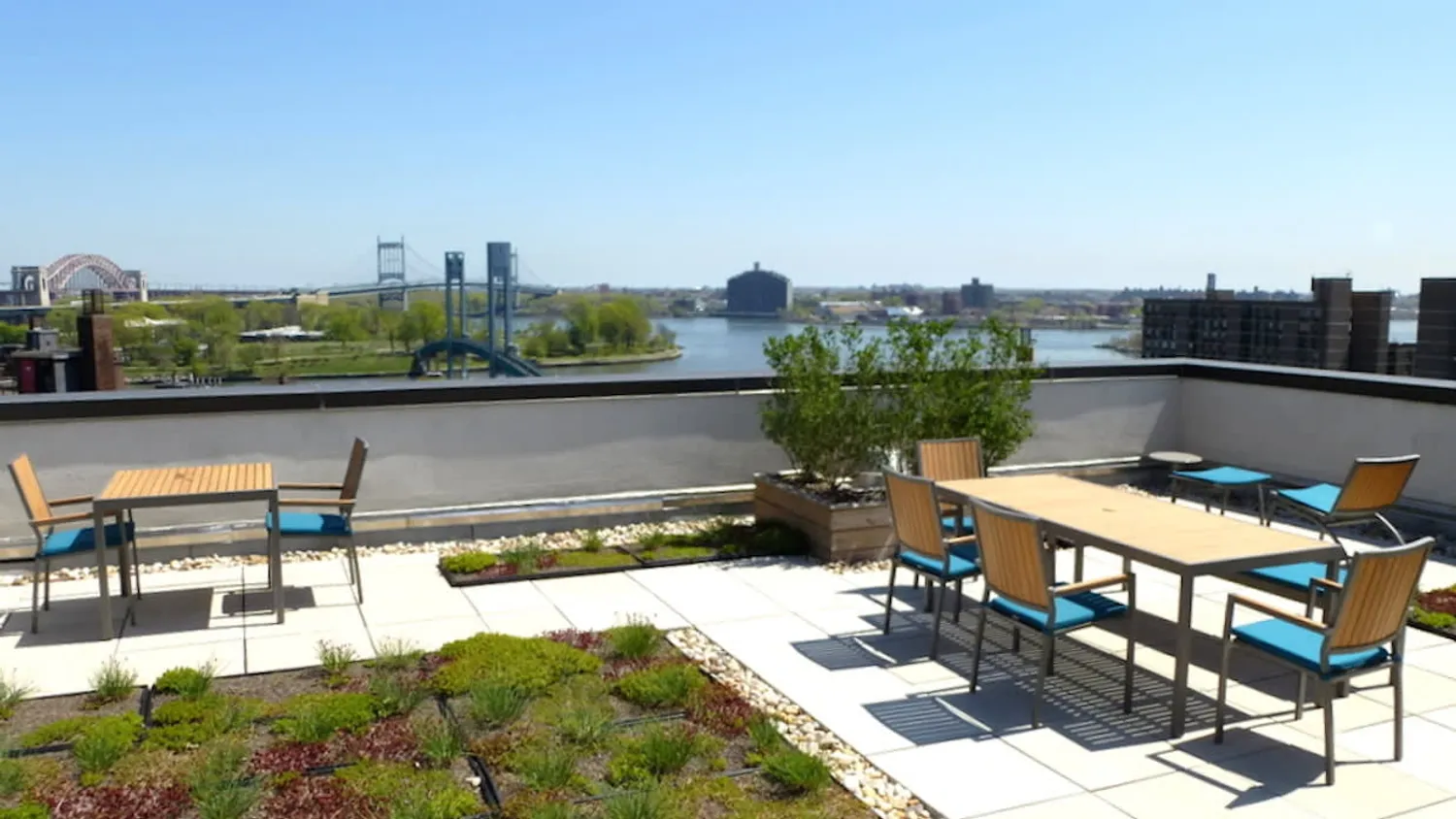 Landscaped Roof Deck with City and River Views