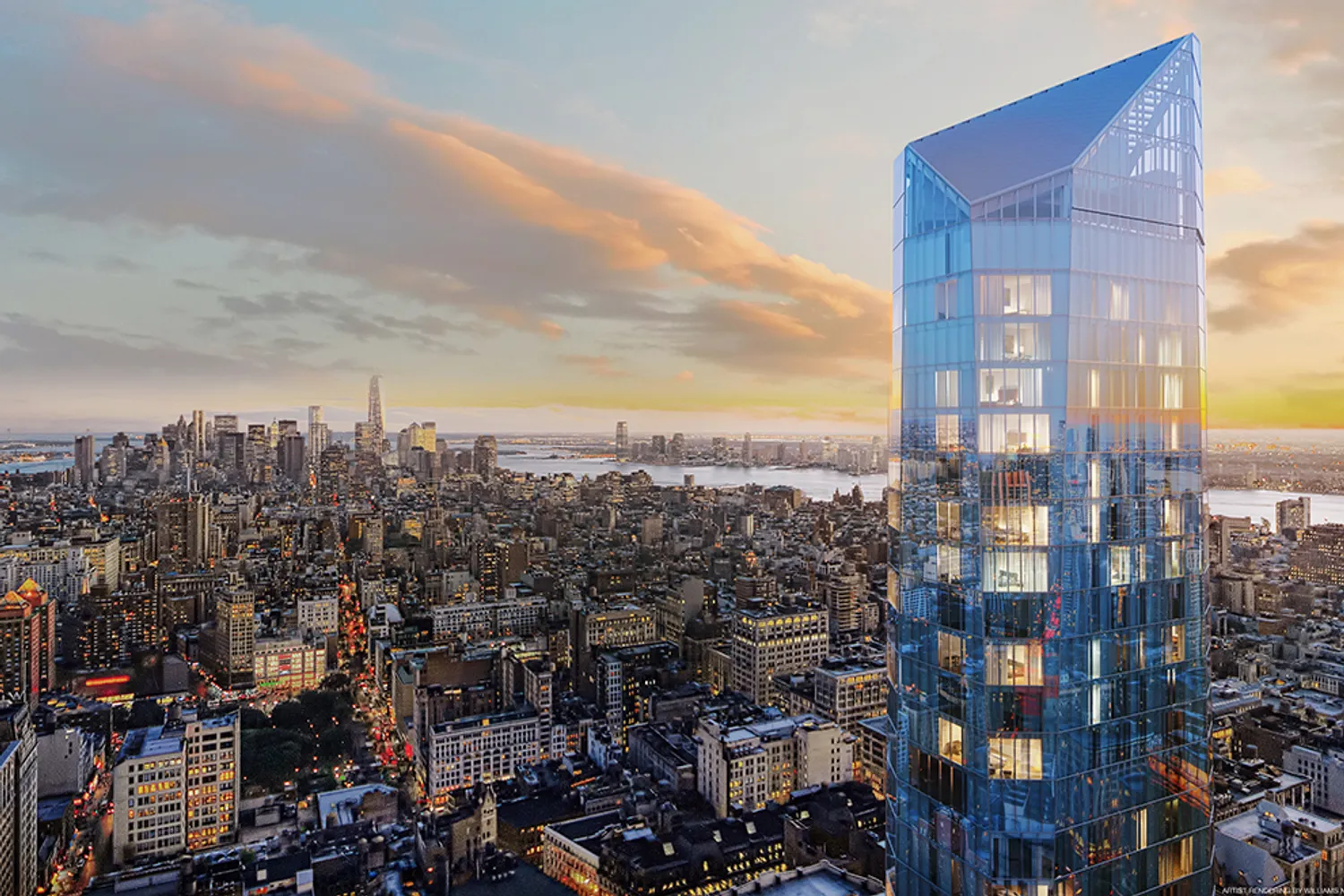 Striking glass silhouette rising 65 stories 