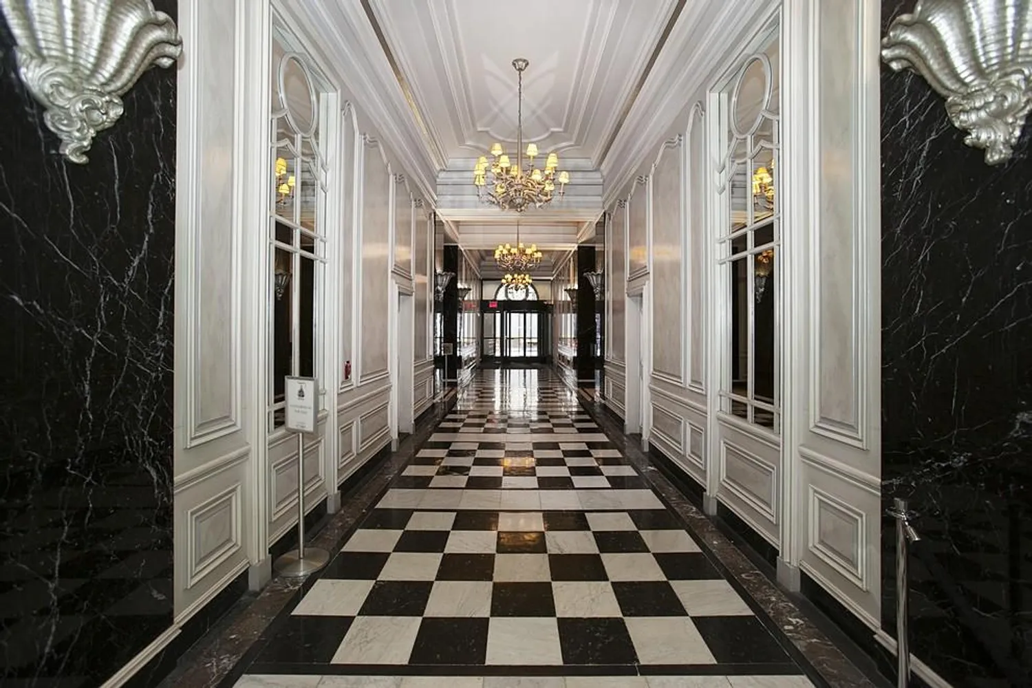 Lobby Hallway with Chandeliers 