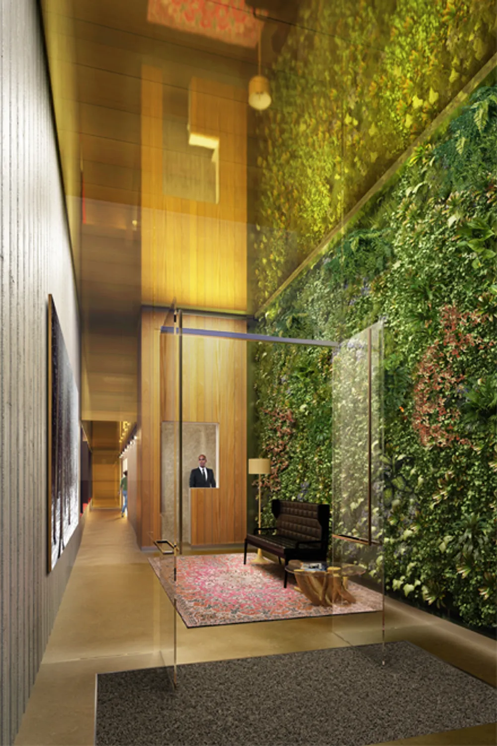 Serene Lobby with 17' Vertical Garden Wall