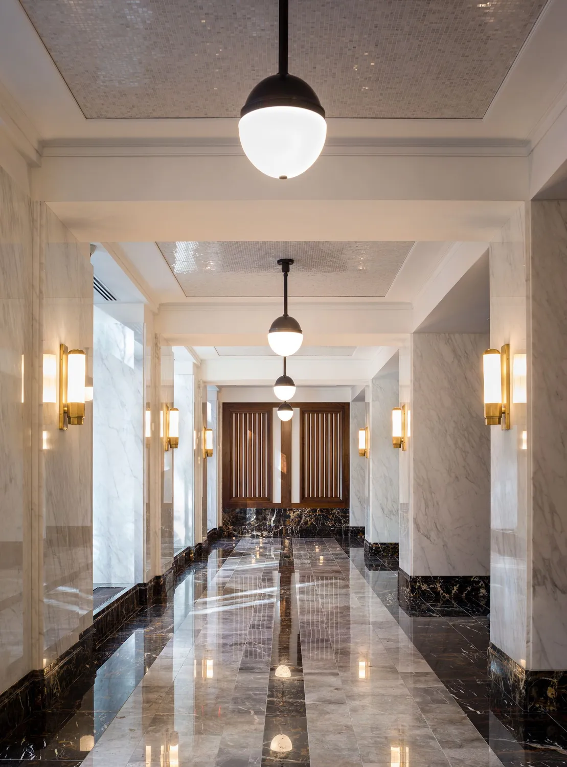 Lobby with marble floors