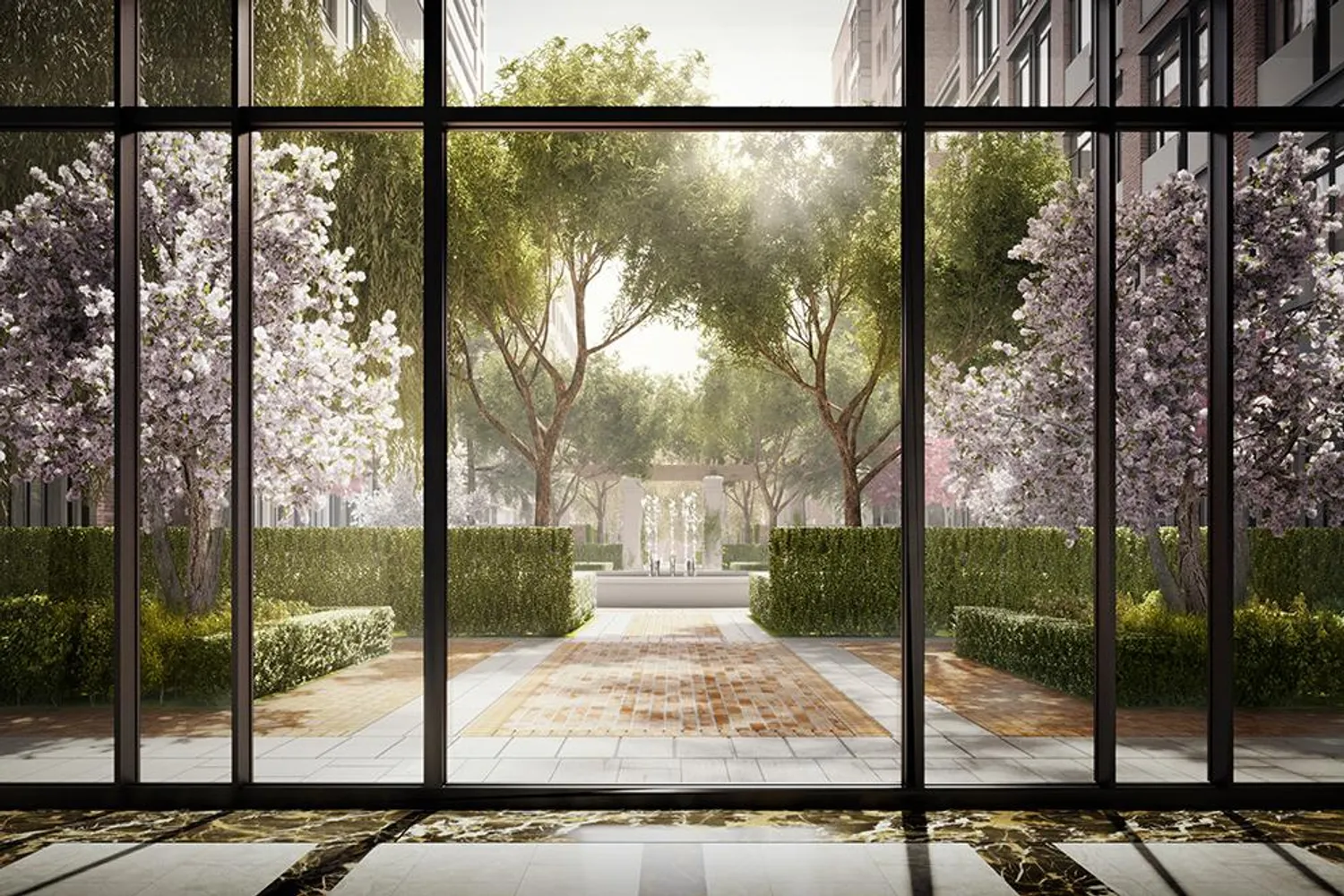 Private garden with formal reflecting pool 