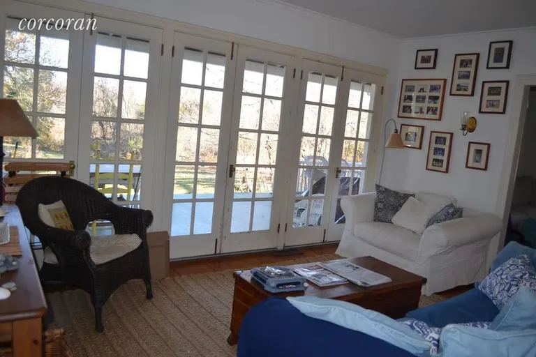 New York City Real Estate | View 37 North Menantic Road | Living Room with French Doors | View 10