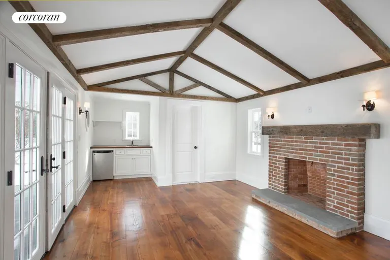 New York City Real Estate | View  | Pool House with Barn Beams, Fireplace, and Wet Bar | View 20