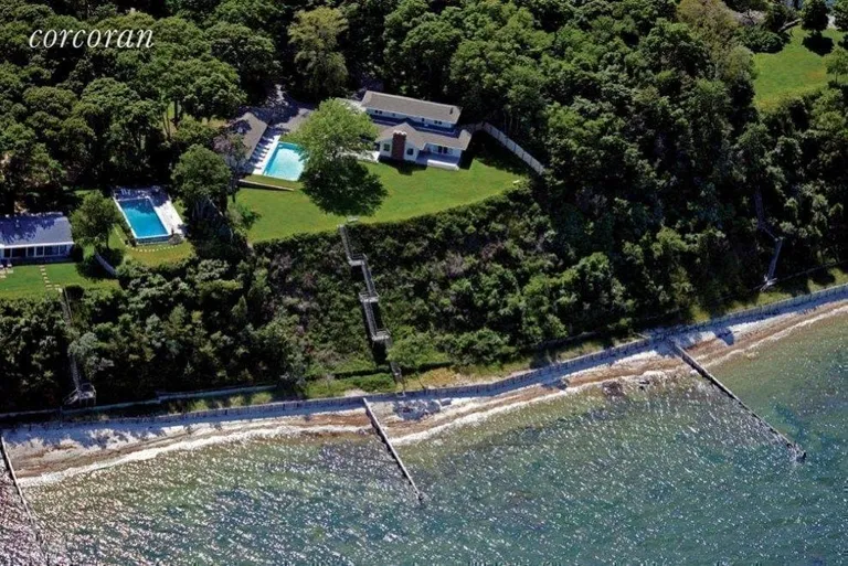 New York City Real Estate | View 183 Ram Island Drive | Aerial showing 287' of private sandy beach | View 19