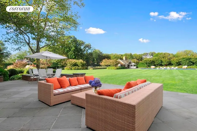 New York City Real Estate | View  | Backyard Patio Overlooking Manicured Lawn & Gardens | View 8