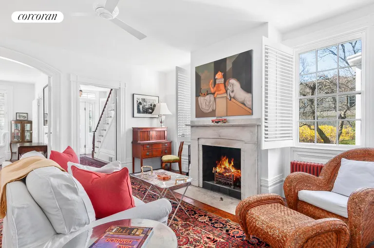 New York City Real Estate | View 286 Main Street | Sunny living room with fireplace | View 6