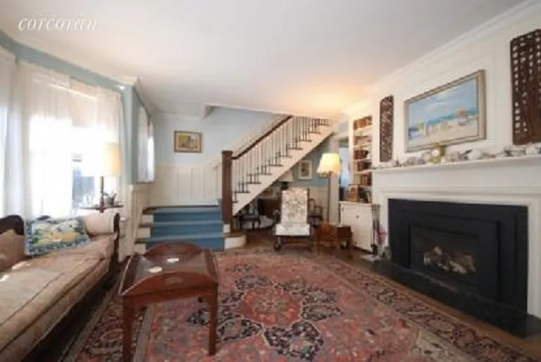 New York City Real Estate | View 32 Seafield Lane | Living Room with Fireplace | View 9