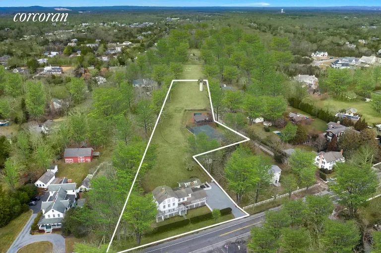 New York City Real Estate | View 132 South Country Road | Aerial View Facing North | View 4